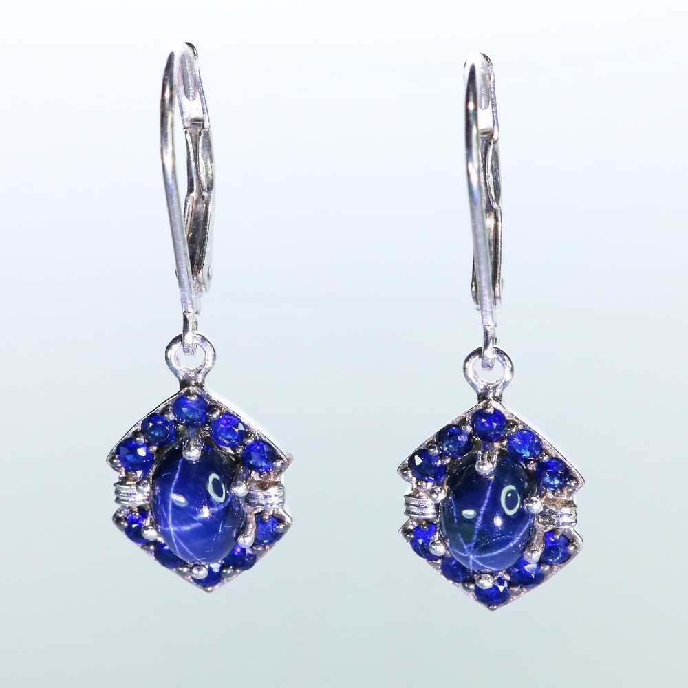 Blue Star Sapphire Earrings